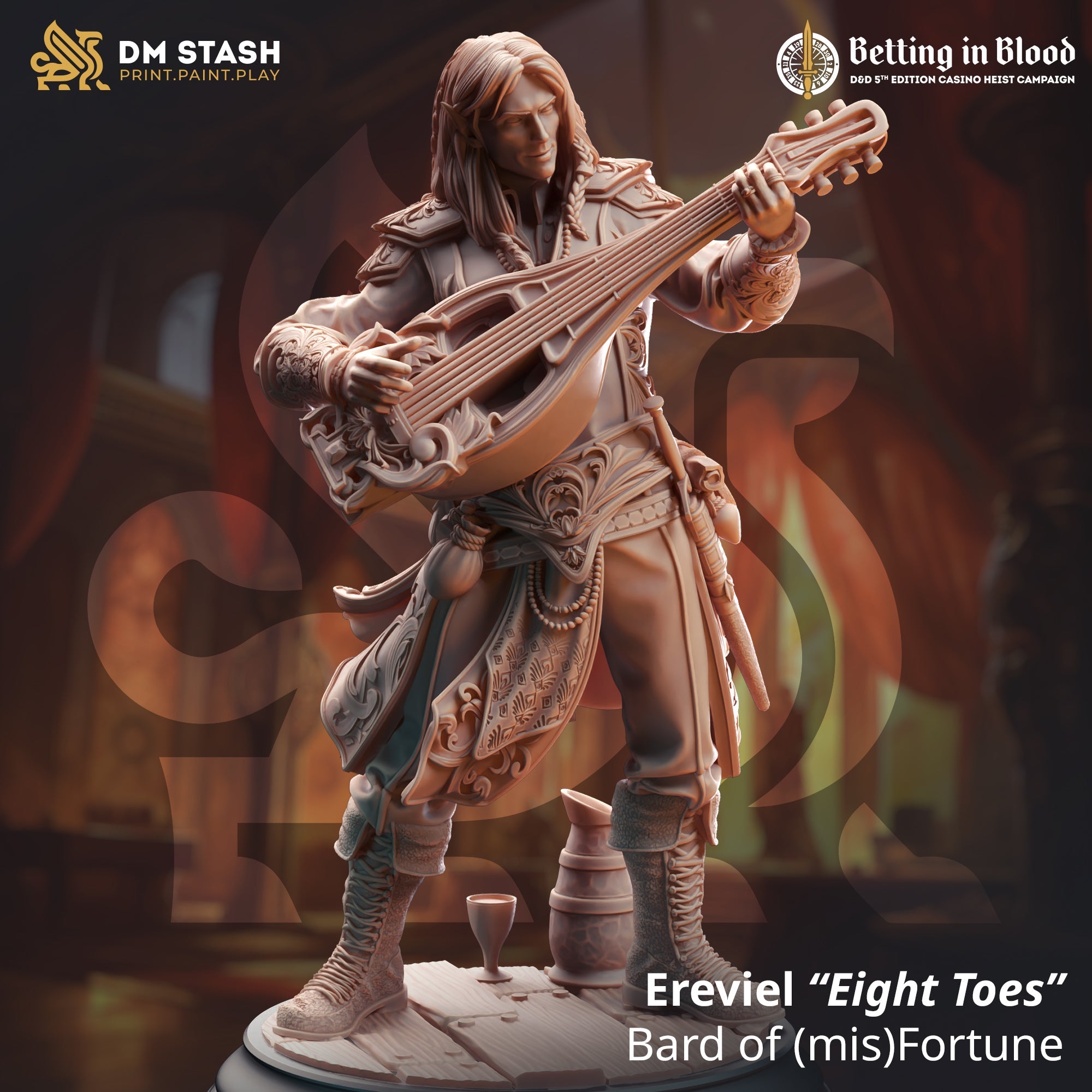 Ereviel “Eight Toes”, Bard of (mis)Fortune (Male Elf Bard)