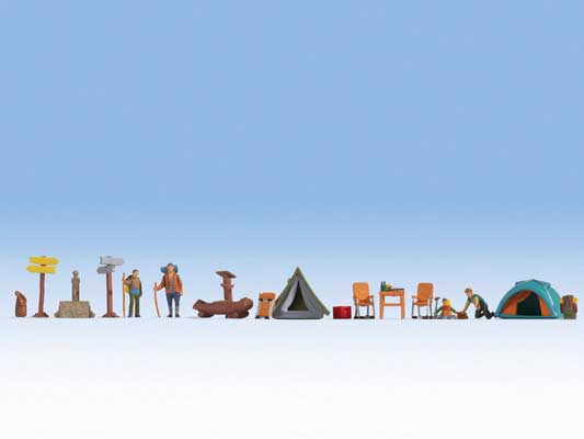 Noch 16201 HO Scale Camping with Accessories -- 4 Figures, 2 Tents, Accessories