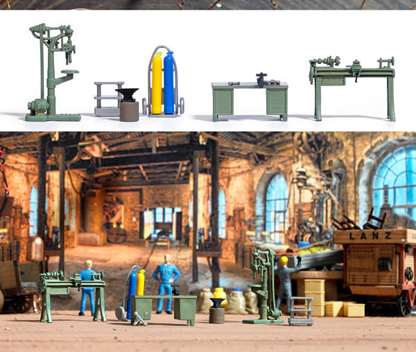 Busch 1185 HO Scale Workshop Interior Equipment Set - Kit