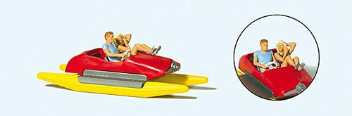 Preiser 10684 HO Scale Pedal Boat w/Couple -- Red, Yellow