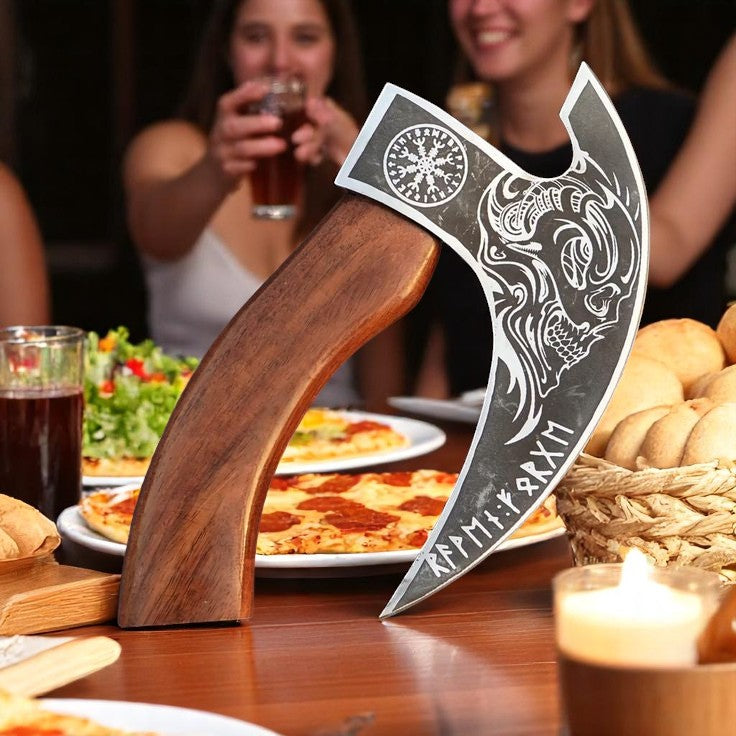 Custom Viking Pizza Cutter Axe – 8.5" Blade, Rosewood Handle