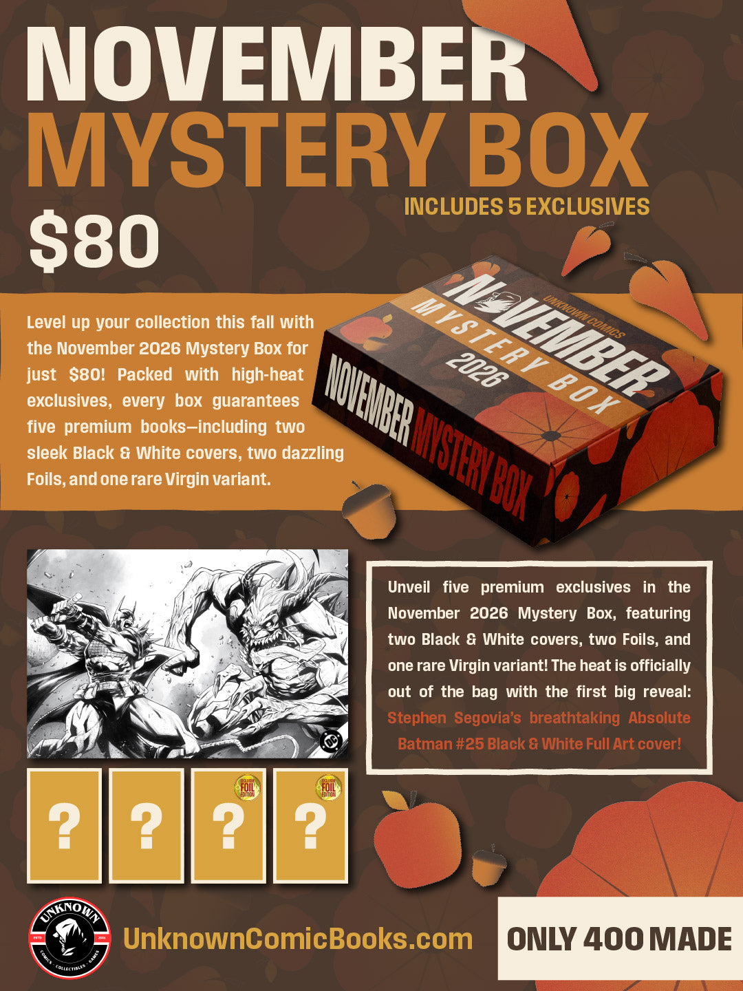 UNKNOWN COMICS NOVEMBER 2026 MYSTERY BOX 5 EXCLUSIVES (11/25/2026)
