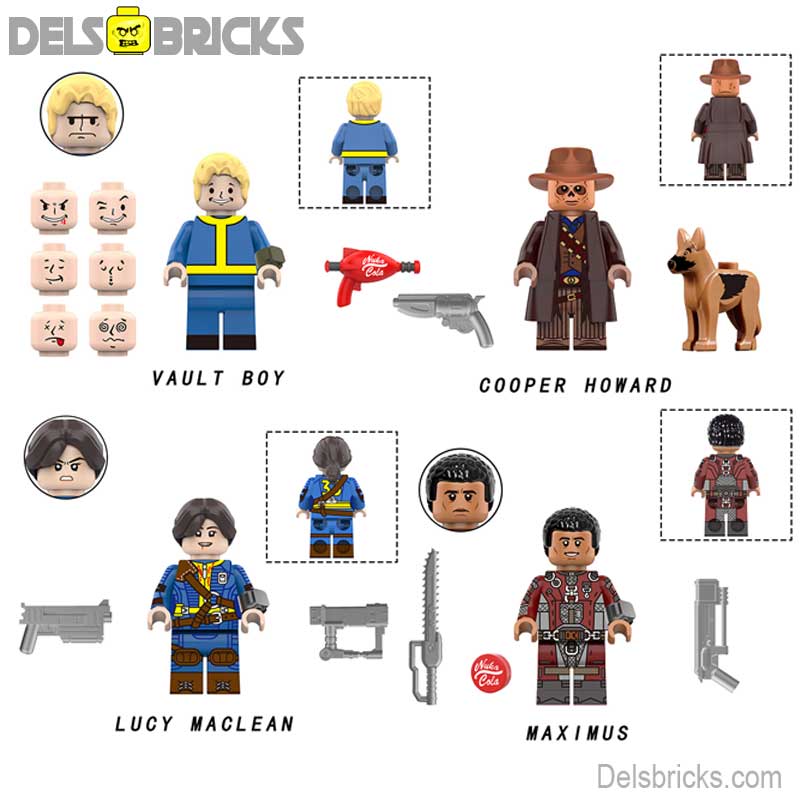 Fallout Set of 4 Vault Boy, Lucy, Cooper & Maximus Lego Minifigures Custom Toys