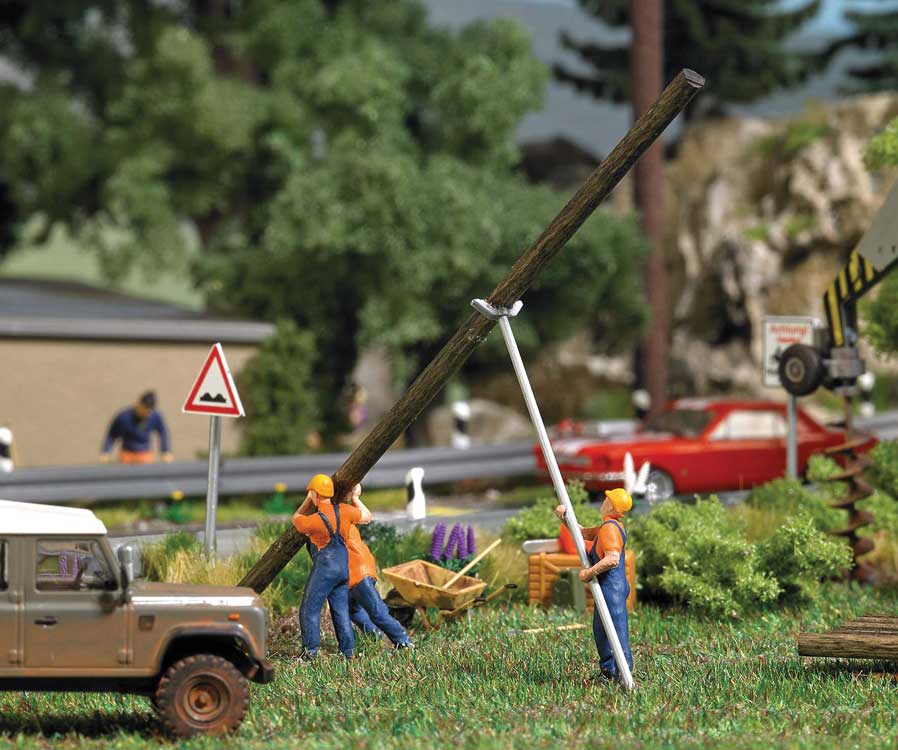 Busch 7835 HO Scale Installing Power Poles with 3 Figures Miniature Scene