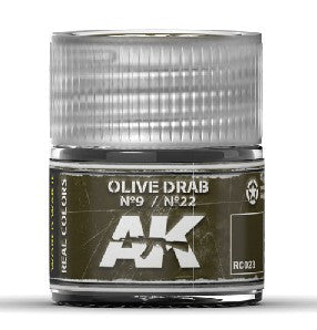 AK Interactive RC23 Real Colors: Olive Drab Nº9/Nº22 Acrylic Lacquer Paint 10ml Bottle