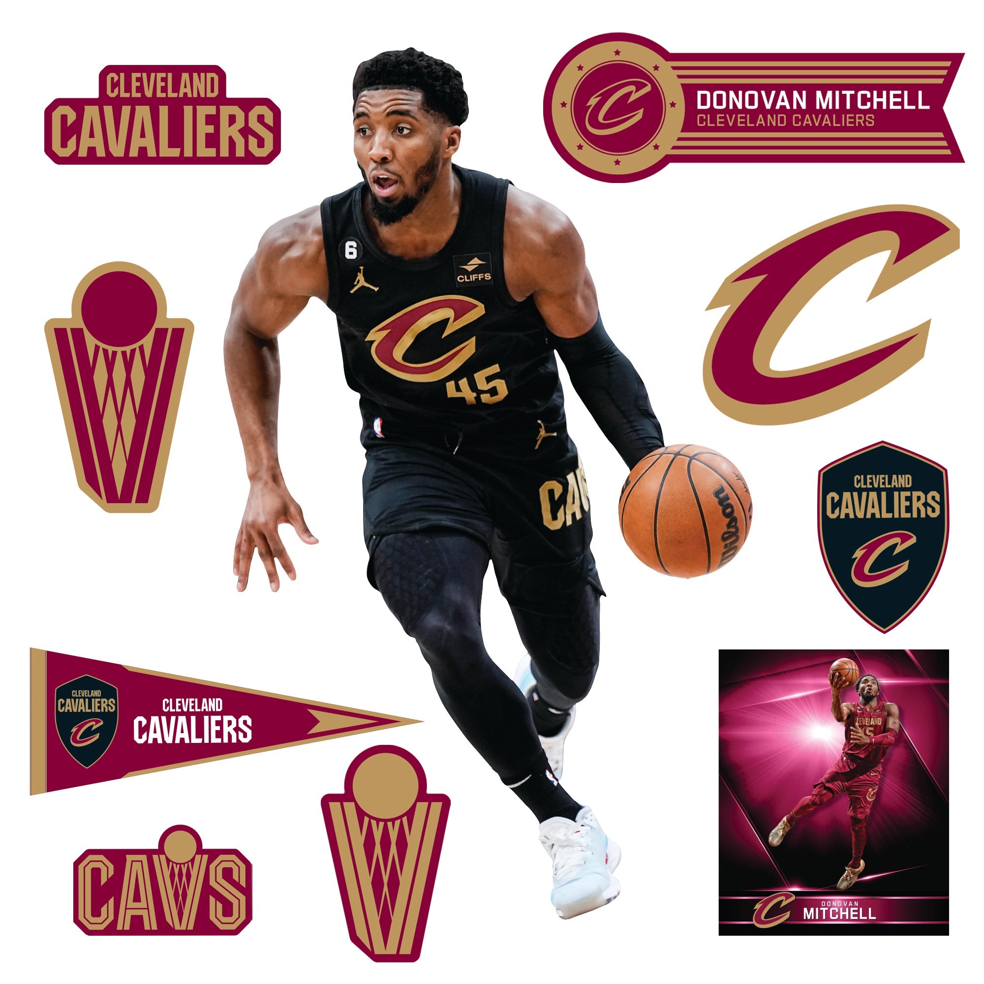 Donovan Mitchell - RealBig Statement Jersey Collection - Official NBA - Cleveland Cavaliers - Reusable Vinyl Wall Decals