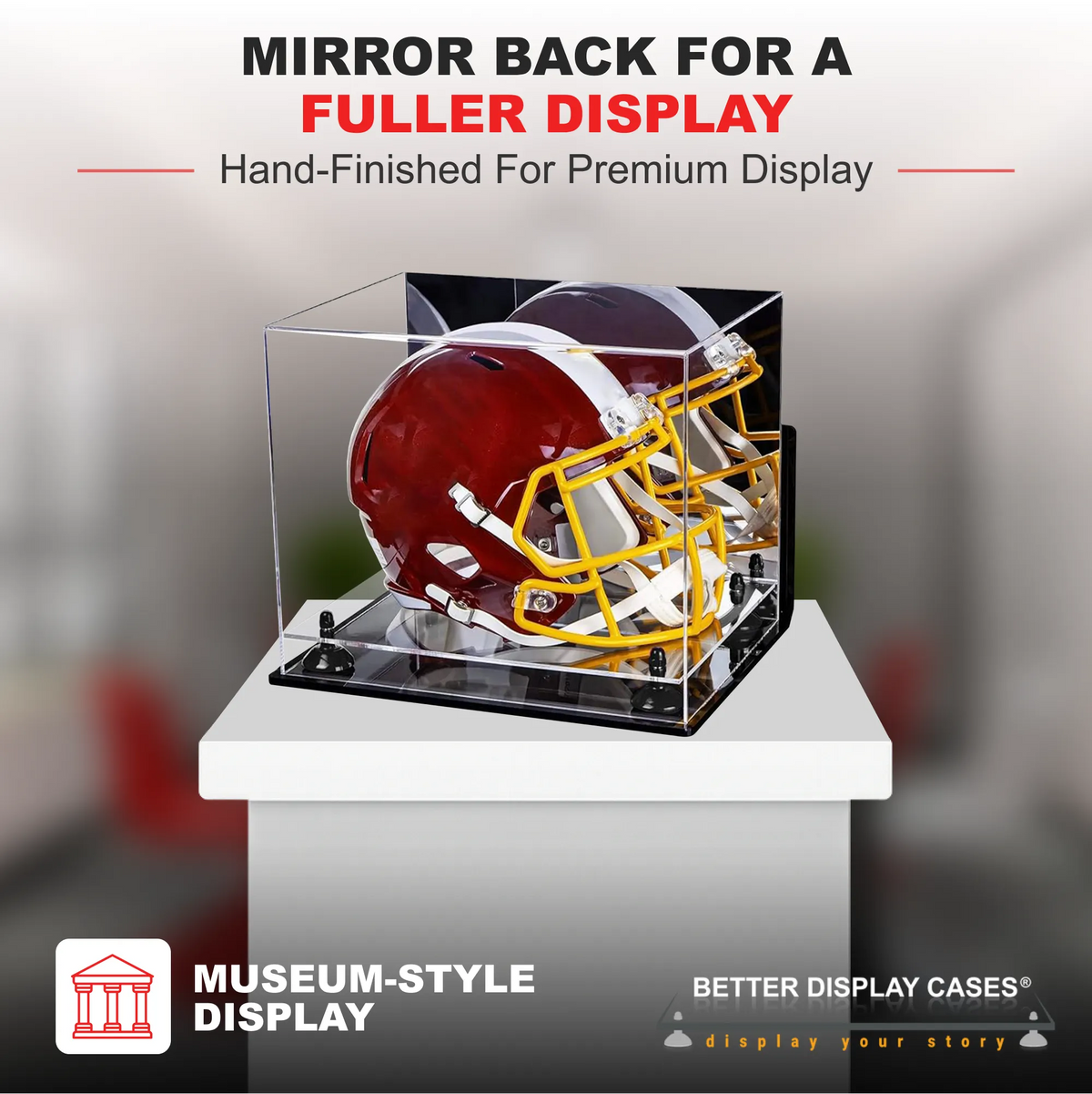 Acrylic Full Size Football Helmet Display Case - Mirror Wall Mounts (A002/V44)