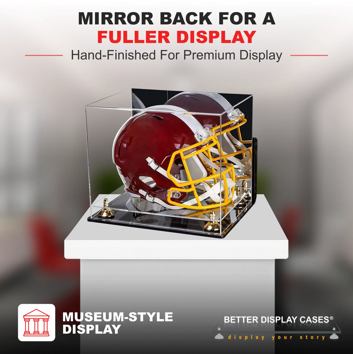 Acrylic Full Size Football Helmet Display Case - Mirror Wall Mounts (A002/V44)