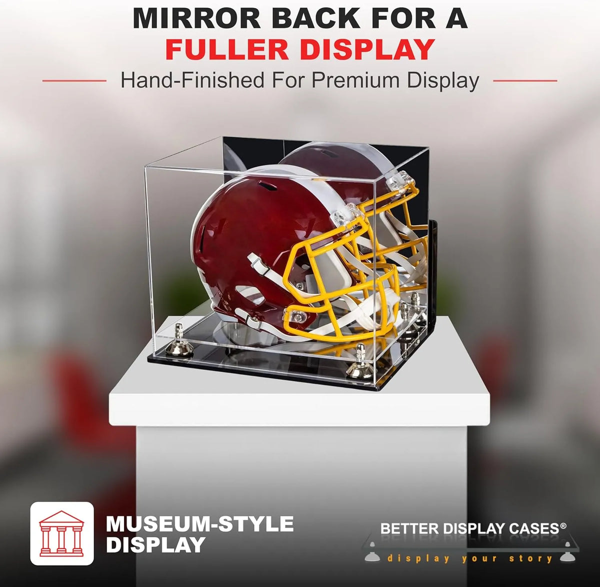 Acrylic Full Size Football Helmet Display Case - Mirror Wall Mounts (A002/V44)
