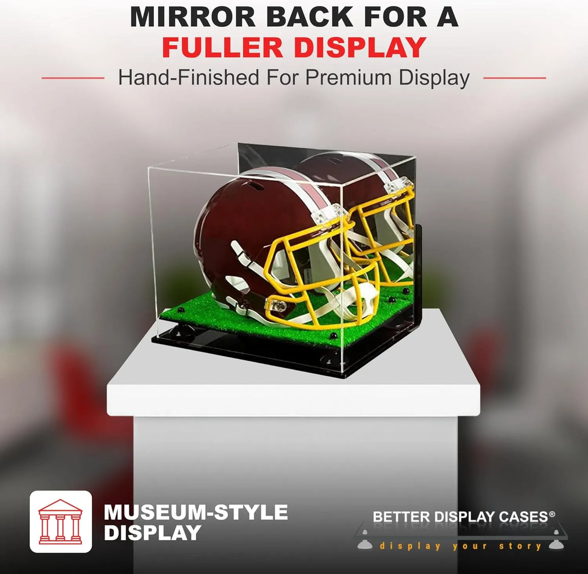 Acrylic Full Size Football Helmet Display Case - Mirror Wall Mounts (A002/V44)
