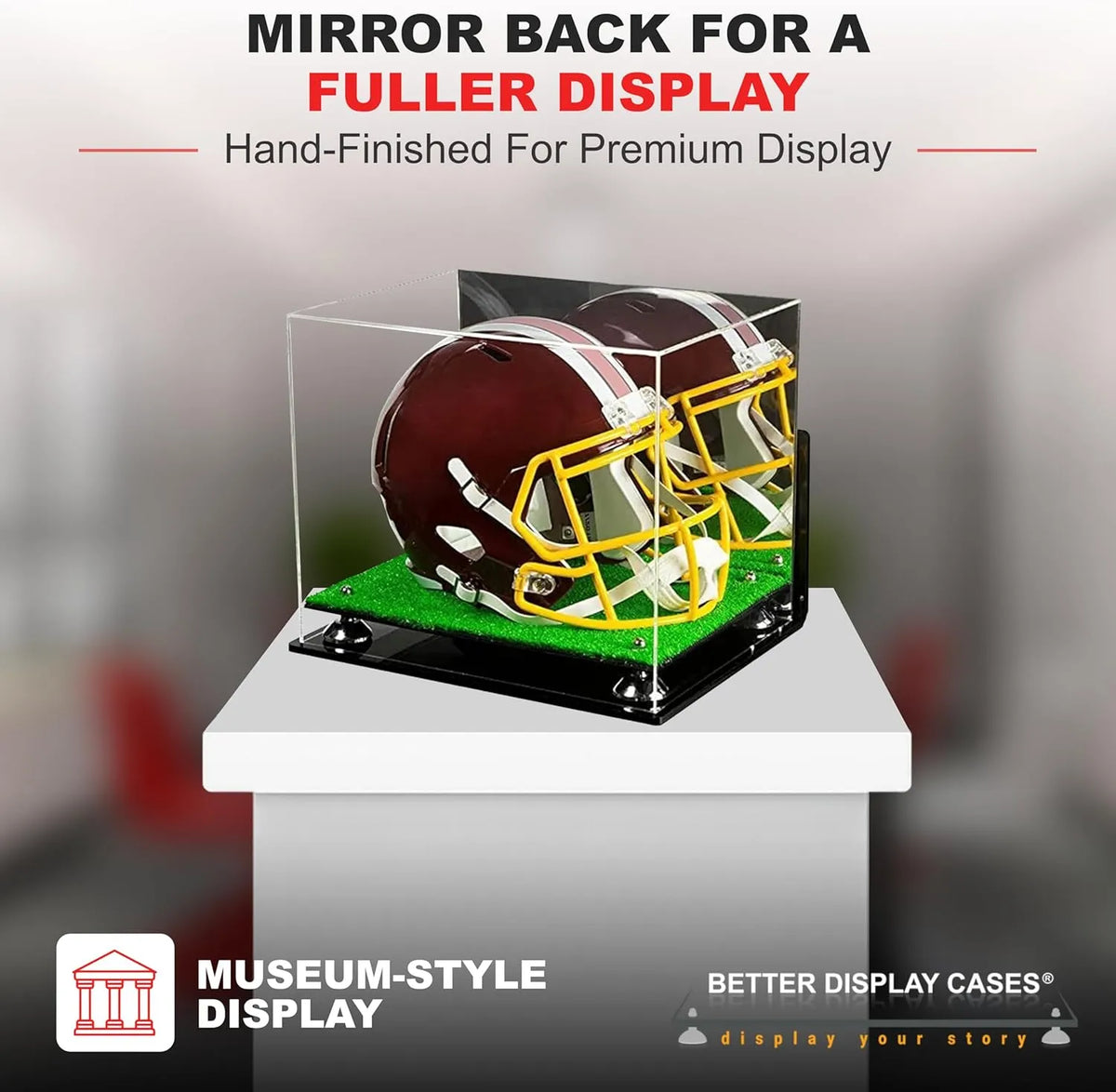 Acrylic Full Size Football Helmet Display Case - Mirror Wall Mounts (A002/V44)