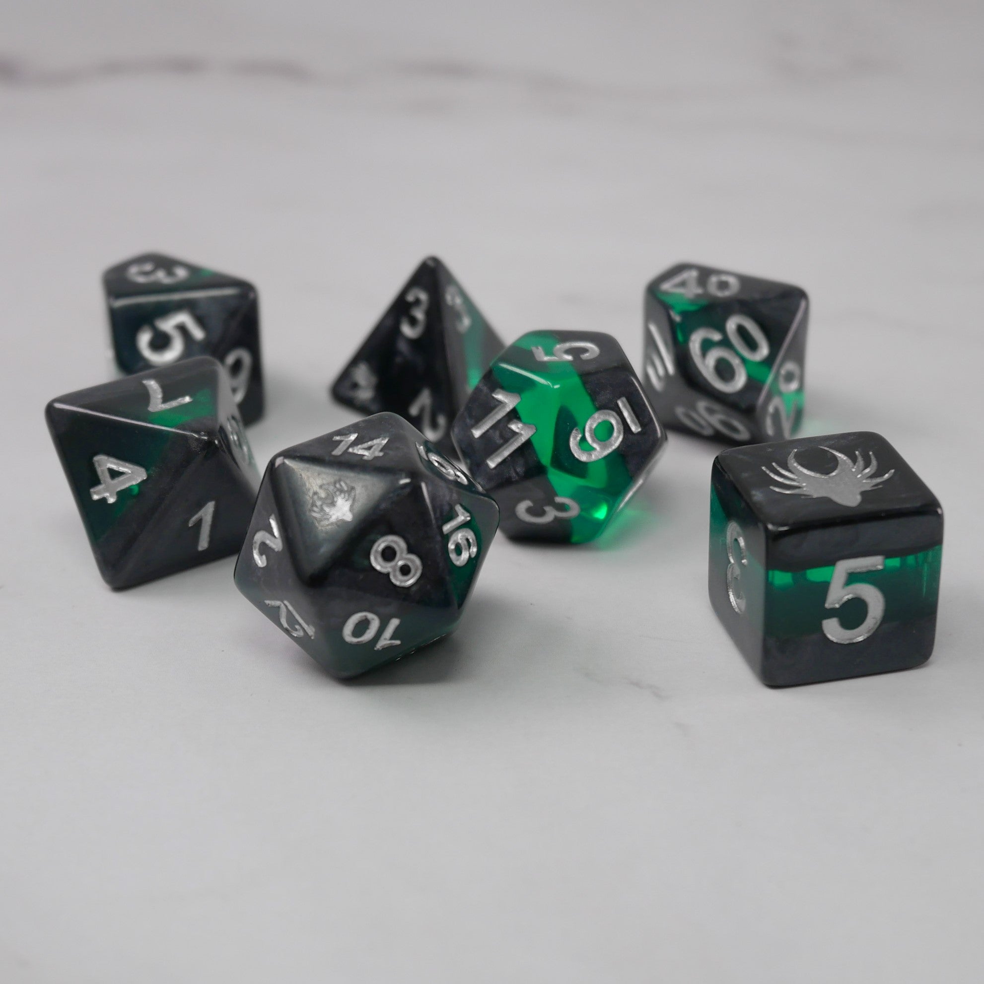 Forgotten Emerald - 7 Piece DnD Dice Set | Acrylic RPG Gaming Dice