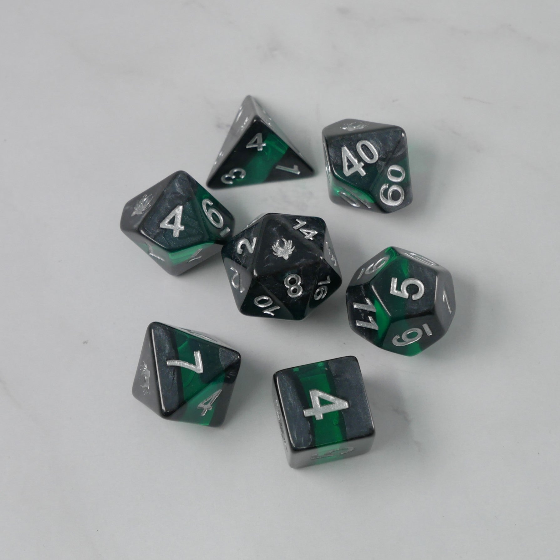 Forgotten Emerald - 7 Piece DnD Dice Set | Acrylic RPG Gaming Dice