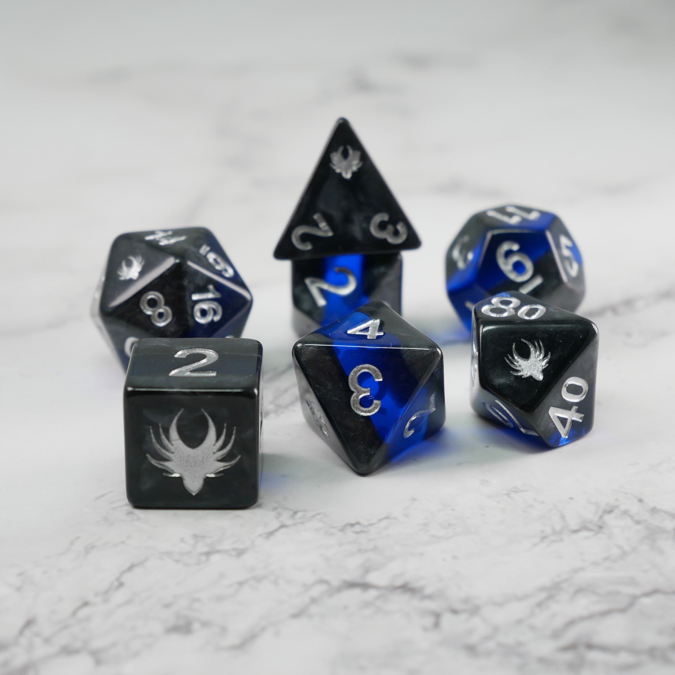Forgotten Sapphire - 7 Piece DnD Dice Set | Acrylic RPG Gaming Dice