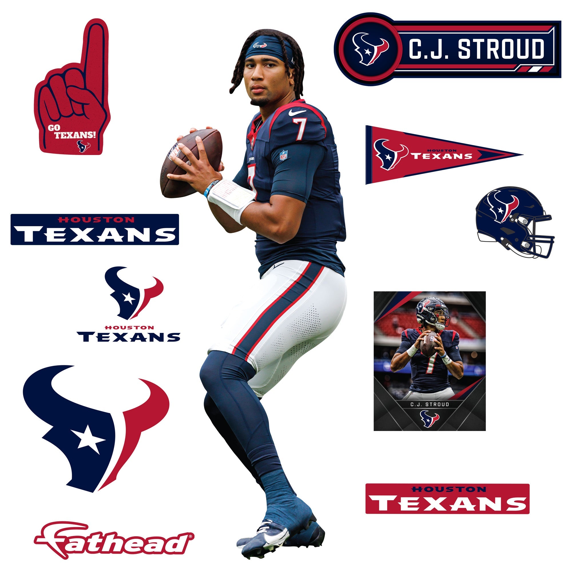 C.J. Stroud - RealBig Warmups Collection - Official NFL - Houston Texans - Reusable Vinyl Wall Decals