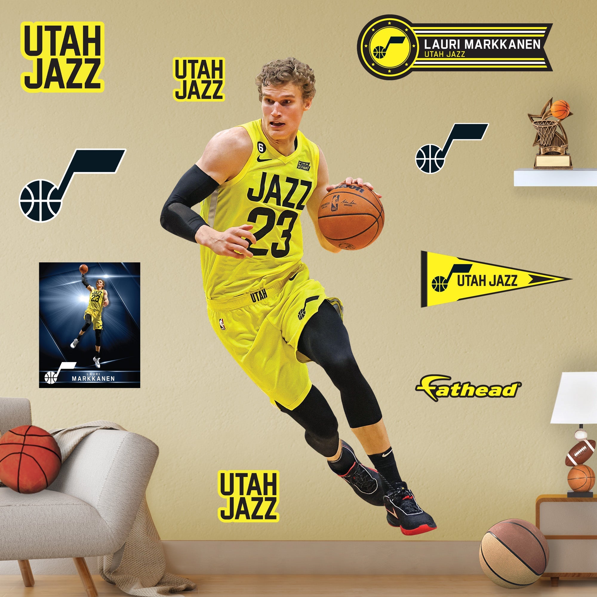 Lauri Markkanen - RealBig Collection - Official NBA - Utah Jazz - Reusable Vinyl Wall Decals
