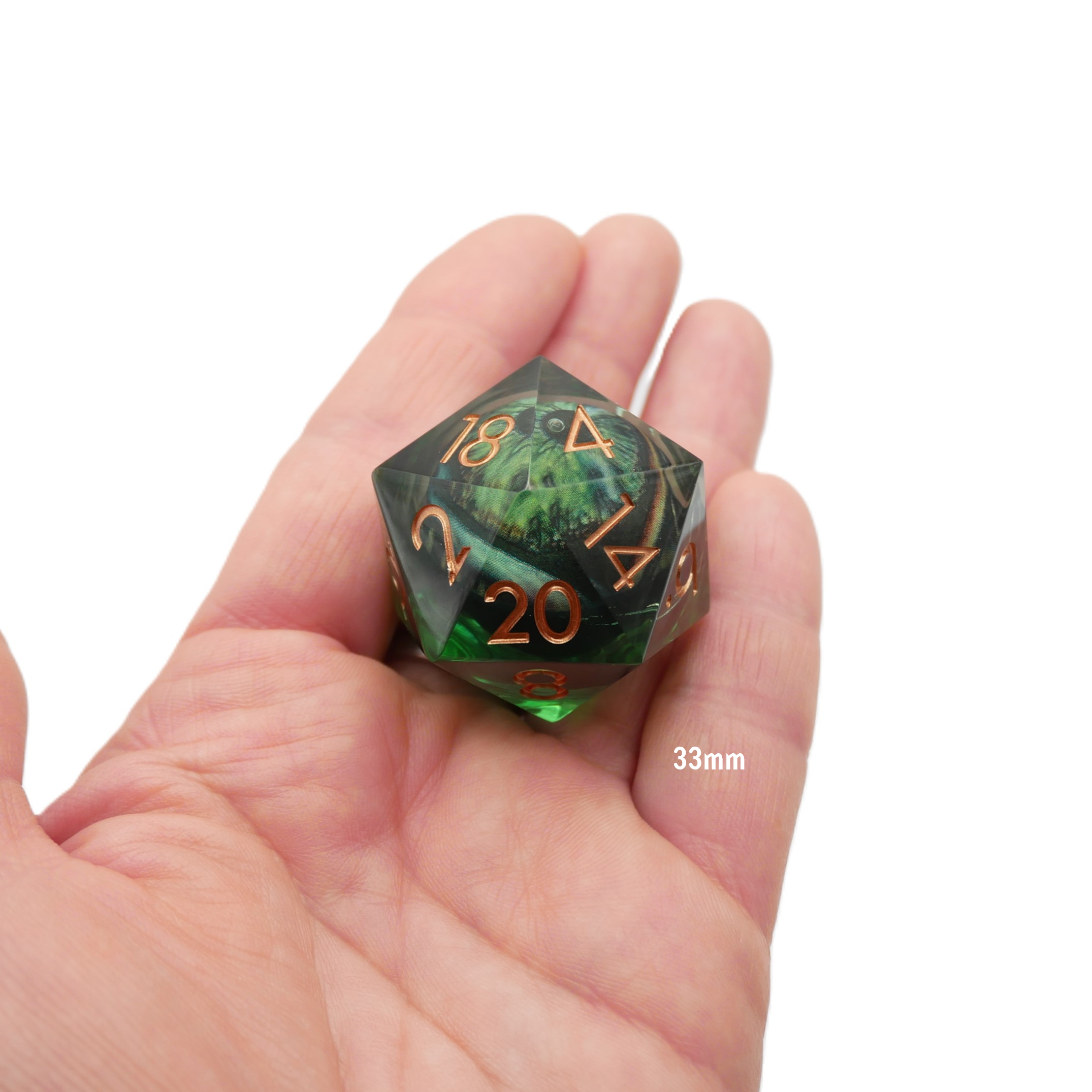 Green Slaadi's Eye - Giant D20 Moving Eye DnD Dice | Acrylic RPG Gaming Dice