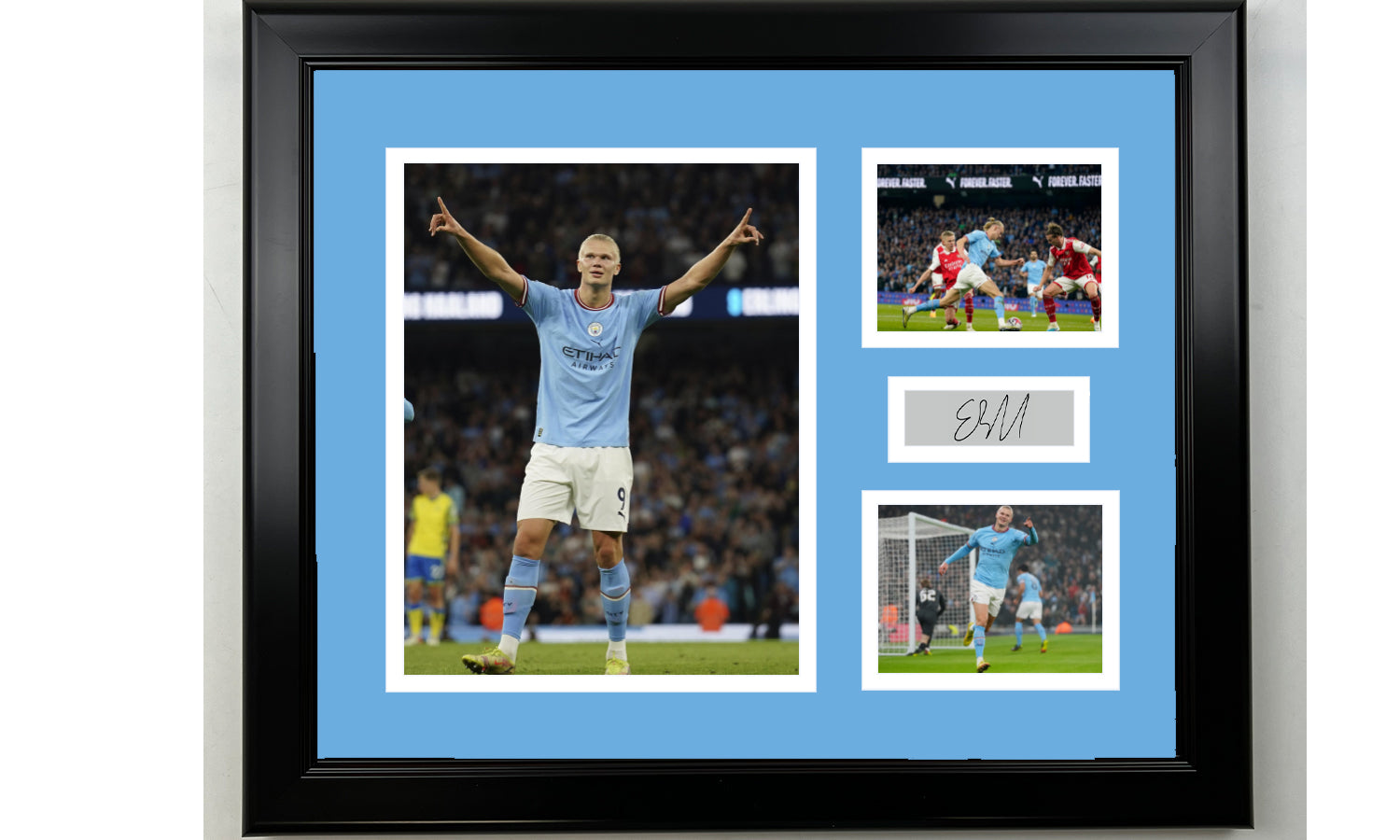 Framed Erling Haaland Manchester City Facsimile Laser Engraved Signature 14x11 3 Photo Collage