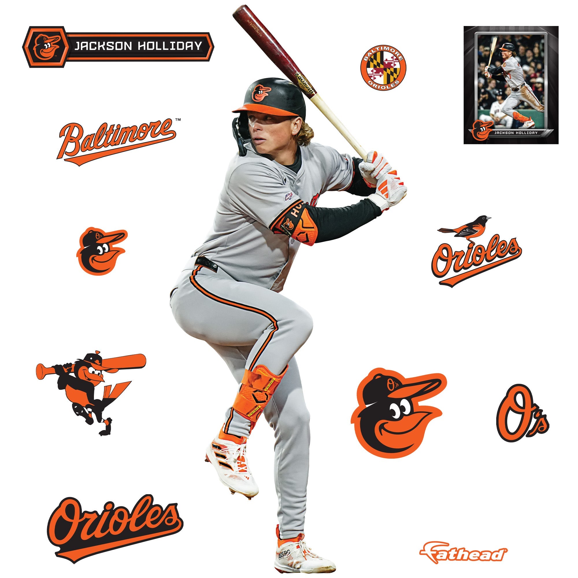 Jackson Holliday - RealBig Collection - Official MLB - Baltimore Orioles - Reusable Vinyl Wall Decals