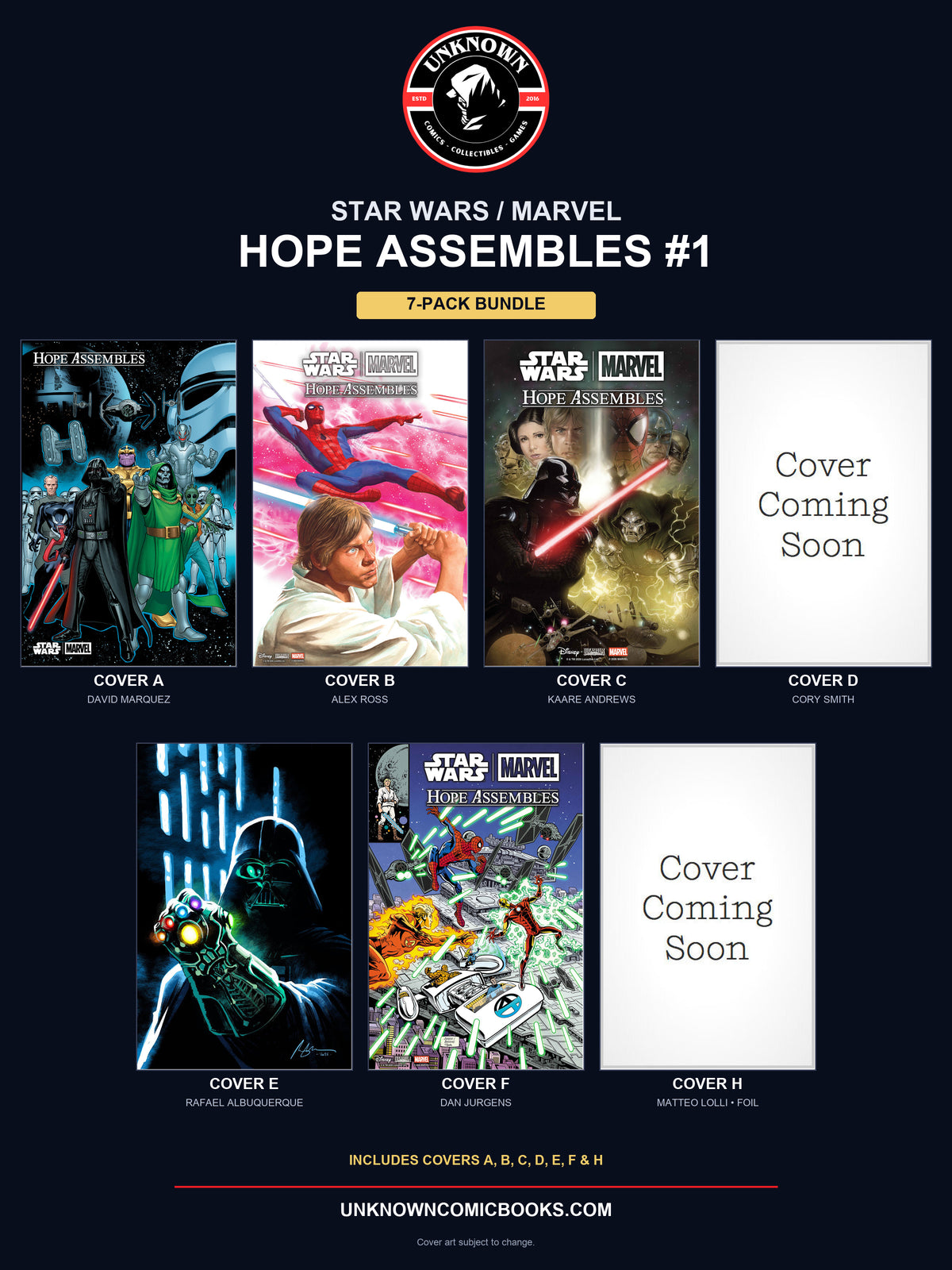 Unknown Comics Hope Assembles #1 7-pack bundle — including Rafael Albuquerque Cover E