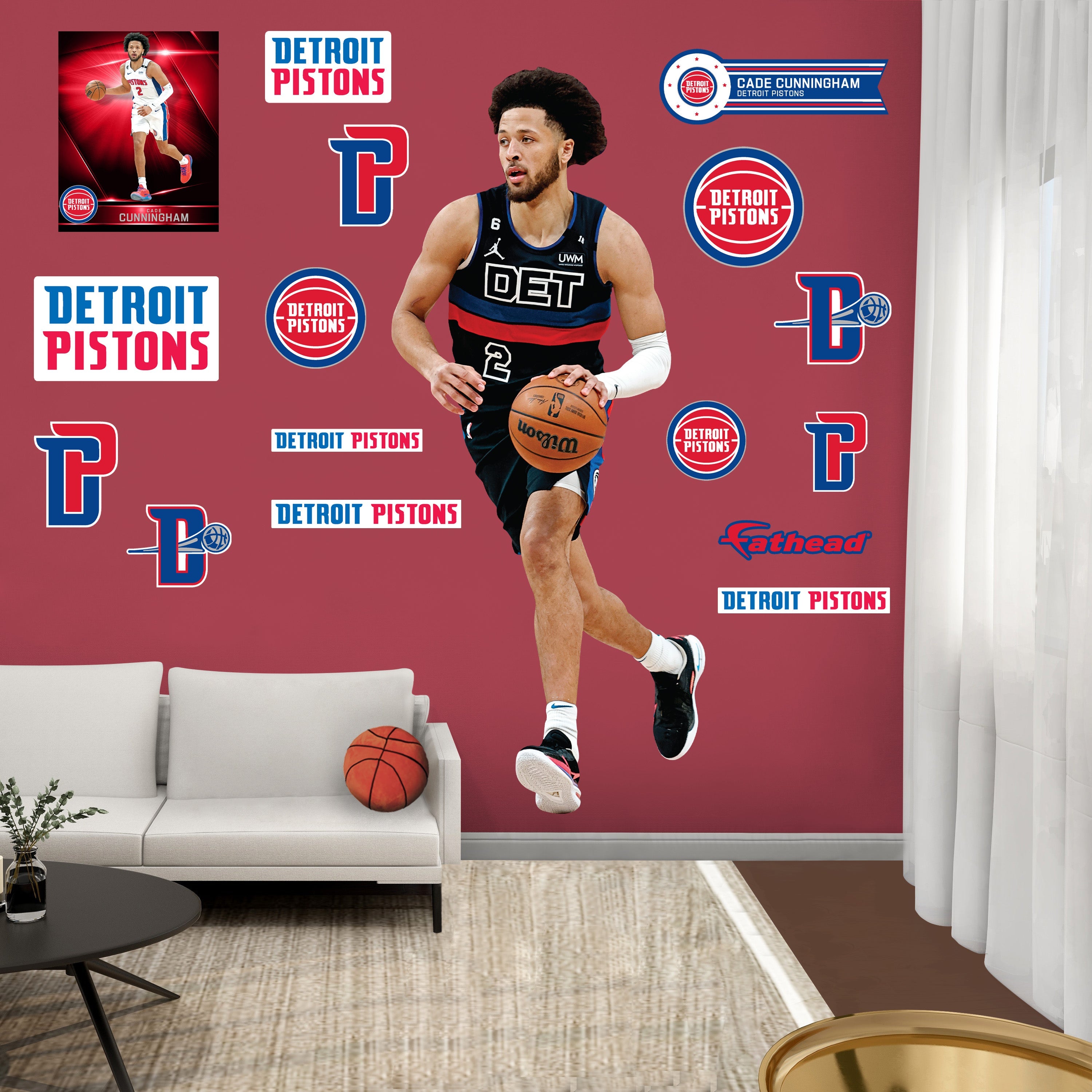 Cade Cunningham - RealBig City Jersey Collection - Official NBA - Detroit Pistons - Reusable Vinyl Wall Decals #1