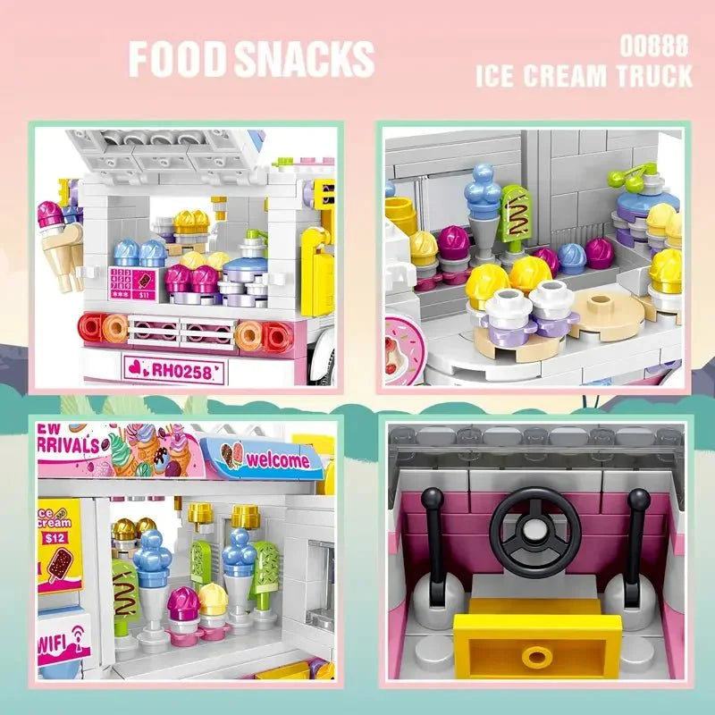 Ice Cream Truck Building Block toys Minifigures Food Trucks Fun for All over 500 Pieces