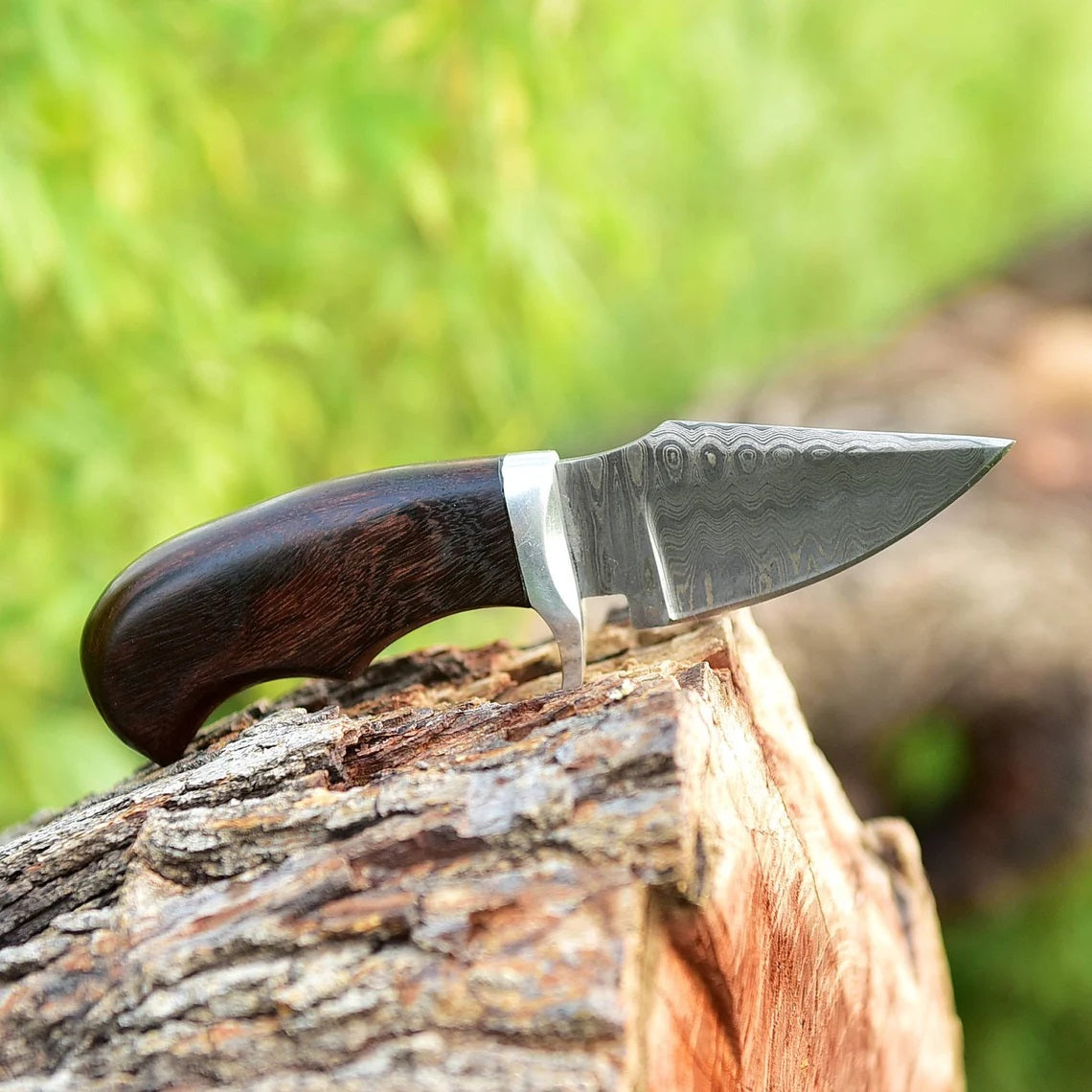 "Custom Handmade Damascus Steel EDC Skinning Knife | Rosewood Handle | 7 Inches | Leather Sheath | KBS Knives Store"