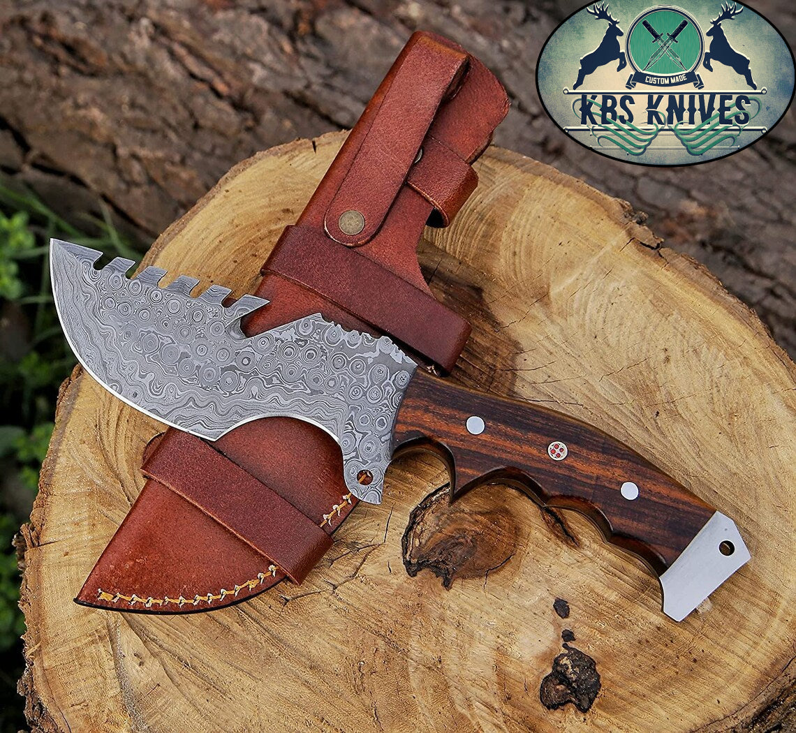Weyland Tracker Knife – Handmade Damascus Survival Blade with Rosewood Handle