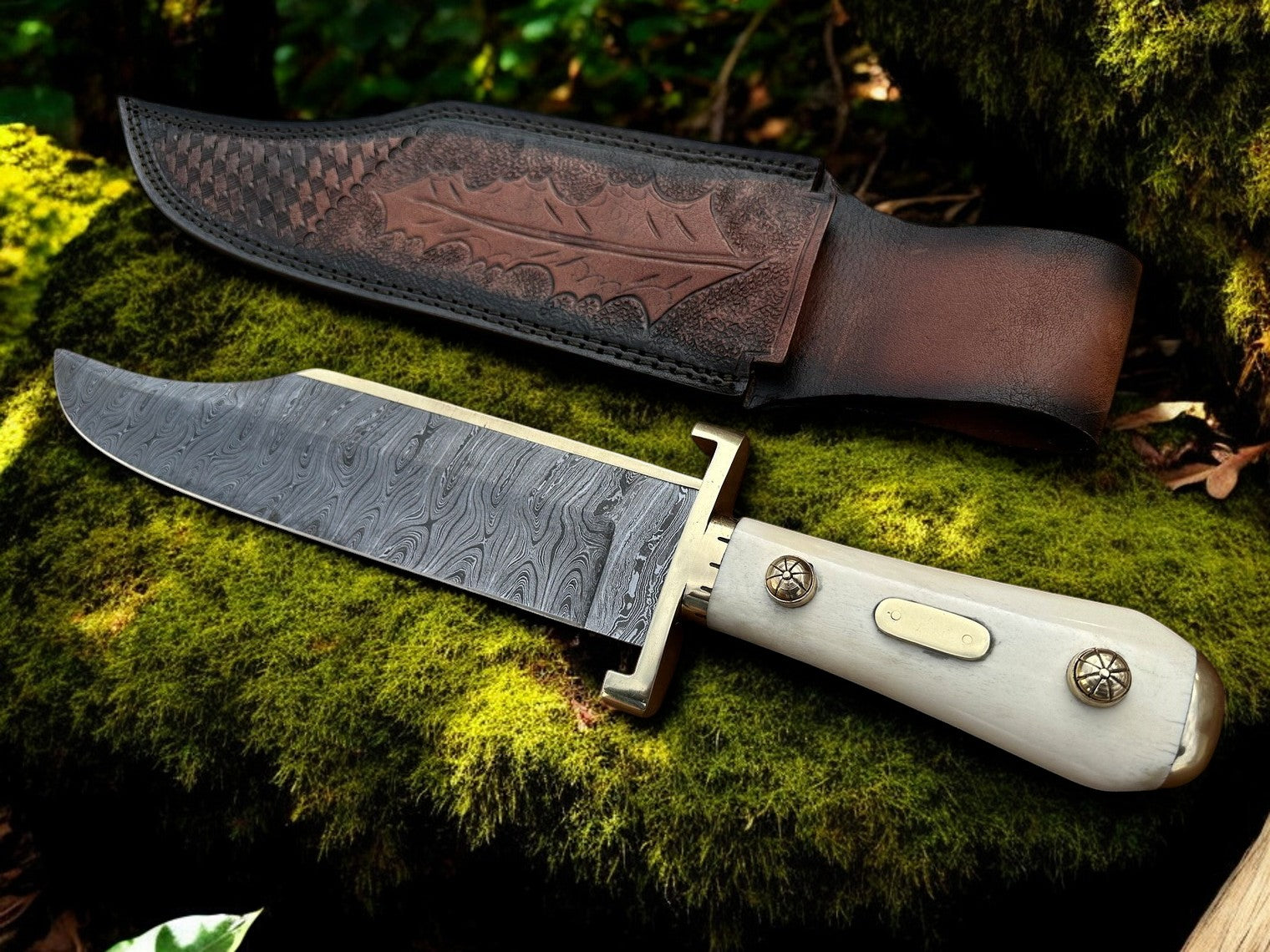 Legendary Western W49 Bowie Knife – Custom Handmade Damascus Steel Blade with Bone Handle