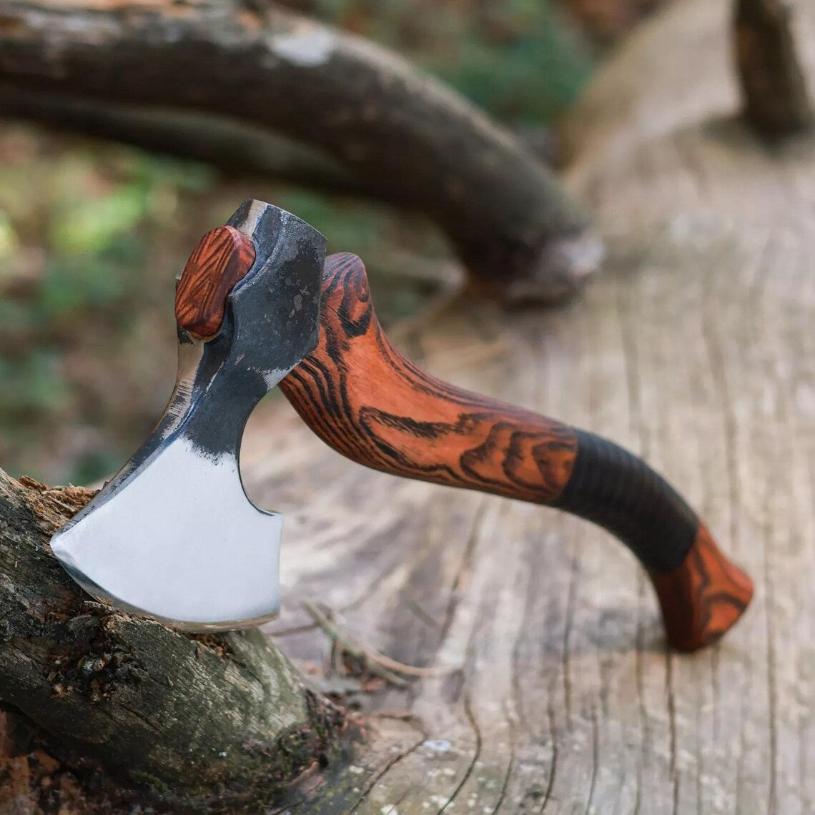 1095 Steel Blade Custom Handcrafted Tomahawk | Rosewood Handle with Leather Wrap & Sheath | | Durable Axe for Outdoor Adventures by KBS Knives