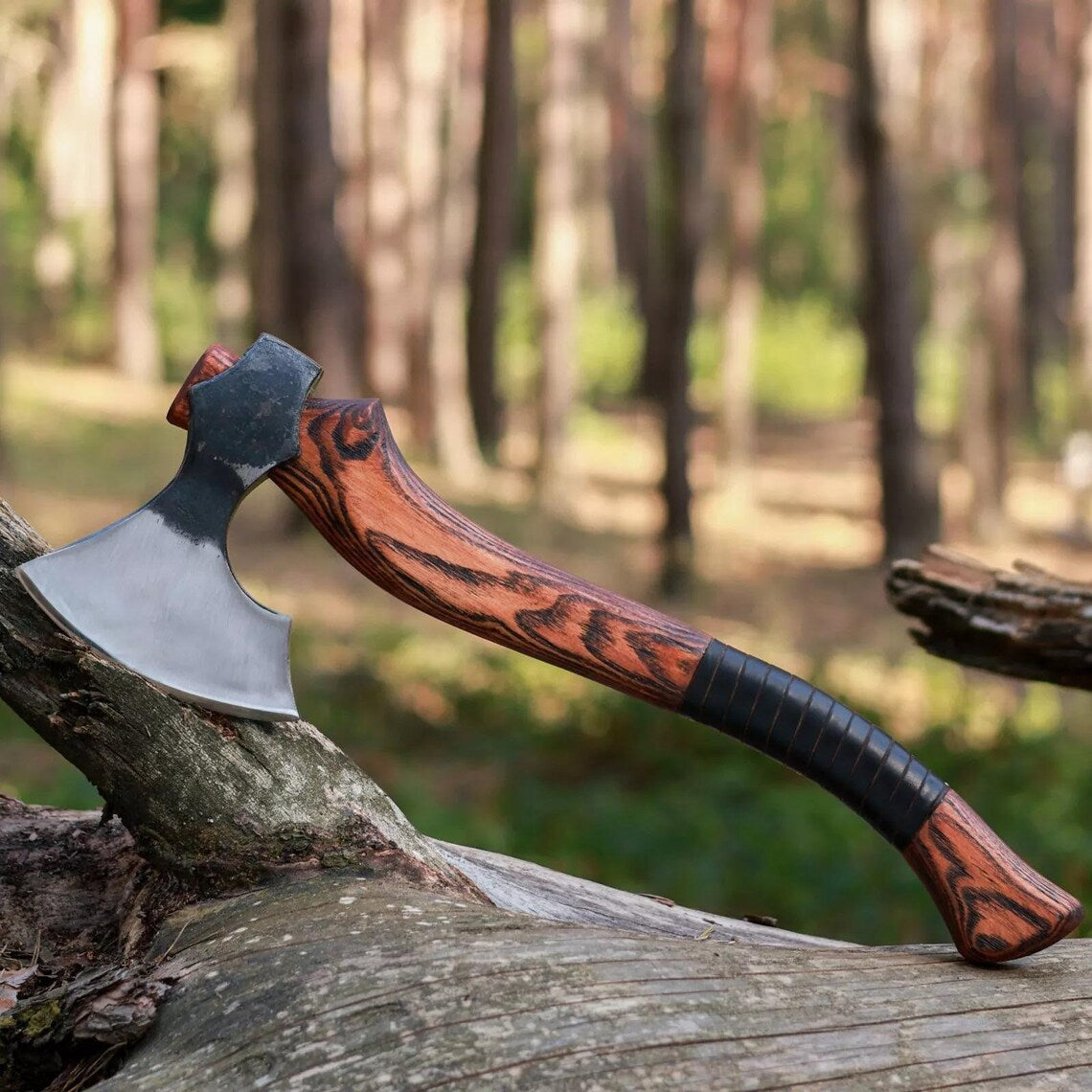 1095 Steel Blade Custom Handcrafted Tomahawk | Rosewood Handle with Leather Wrap & Sheath | | Durable Axe for Outdoor Adventures by KBS Knives