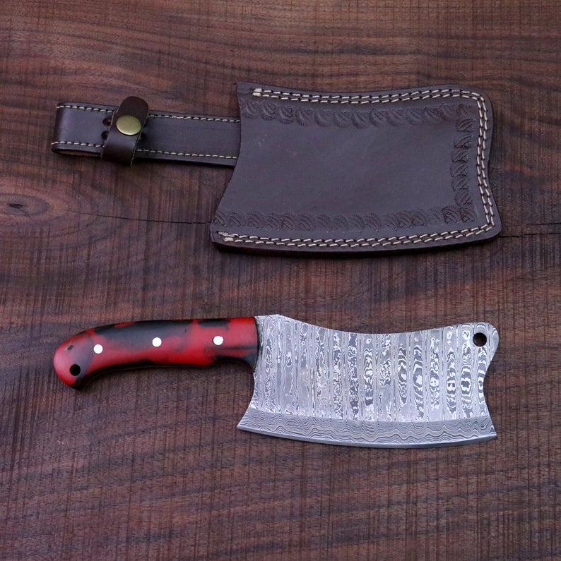 FULL TANG CUSTOM HANDMADE DAMASCUS STEEL CLEAVER KNIFE