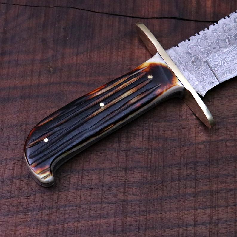 Western Bowie Knife – Handmade 15-Inch Damascus Steel with Bone Handle