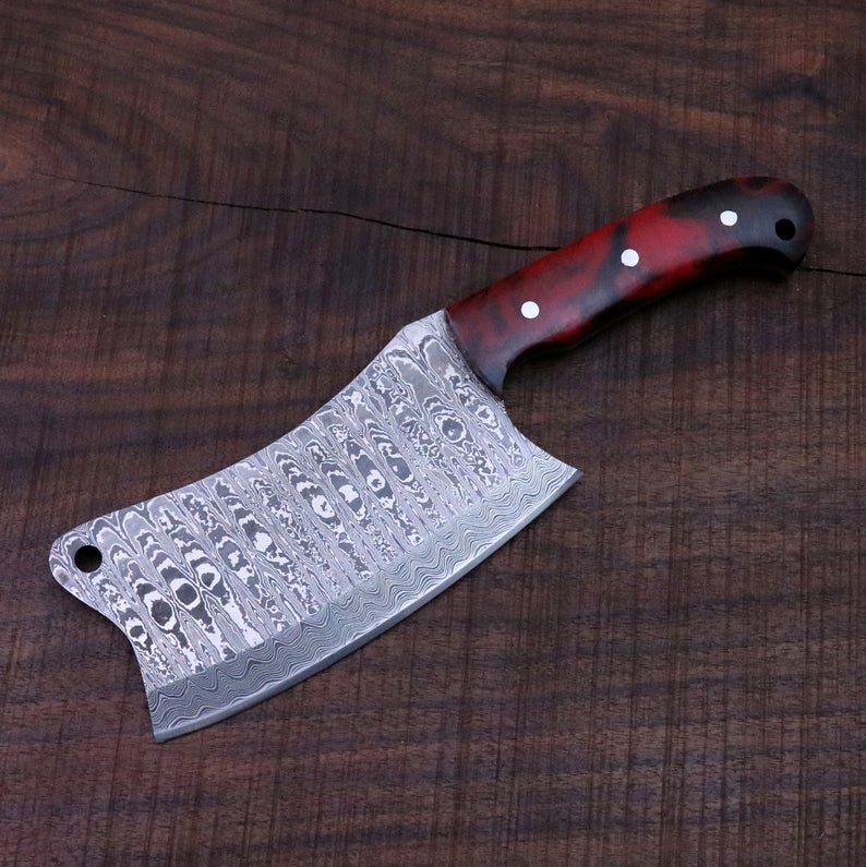 FULL TANG CUSTOM HANDMADE DAMASCUS STEEL CLEAVER KNIFE