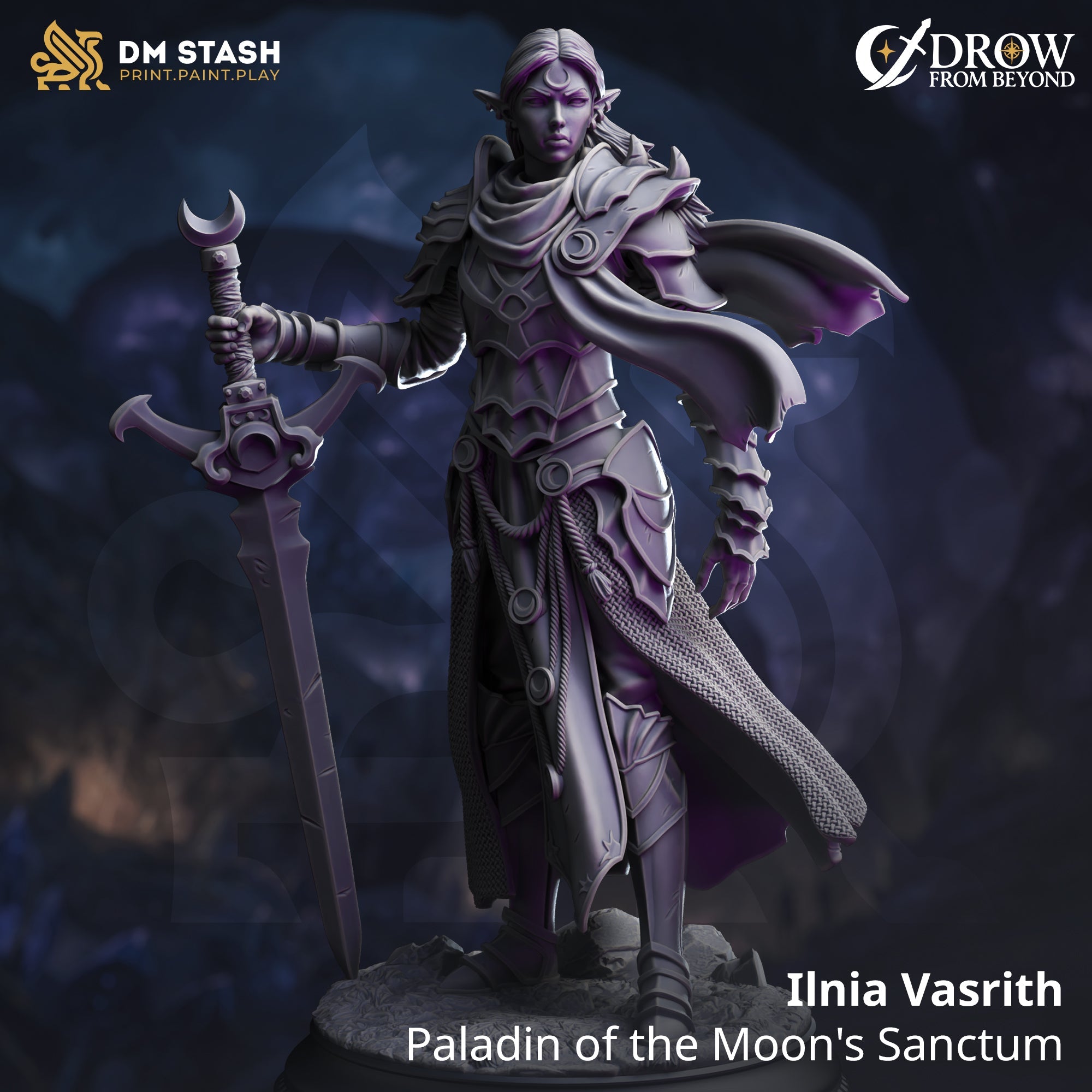 Ilnia Vasrith, Paladin of the Moon's Sanctum (Female Drow Paladin)