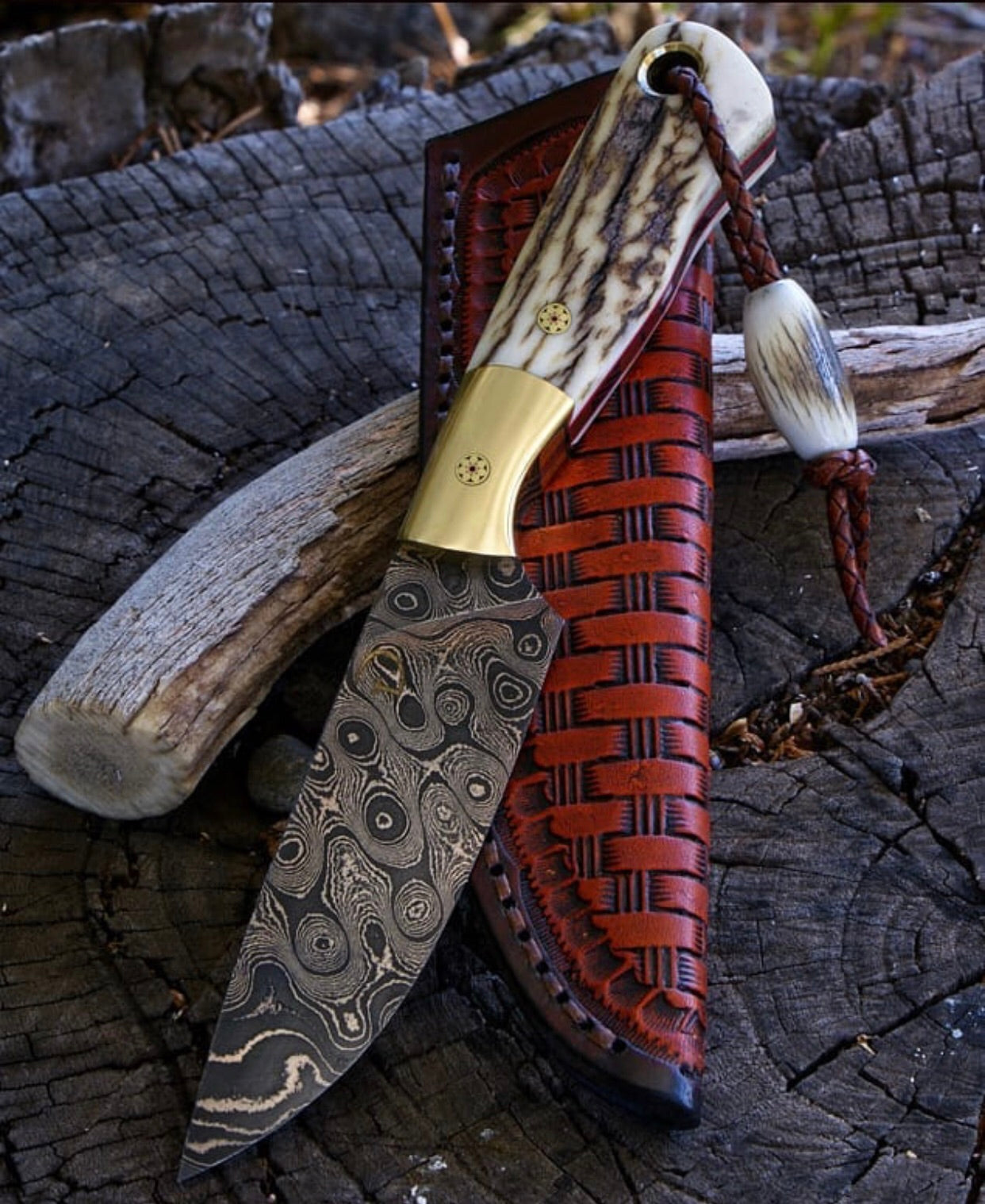 Damascus Raindrop Skinning Knife