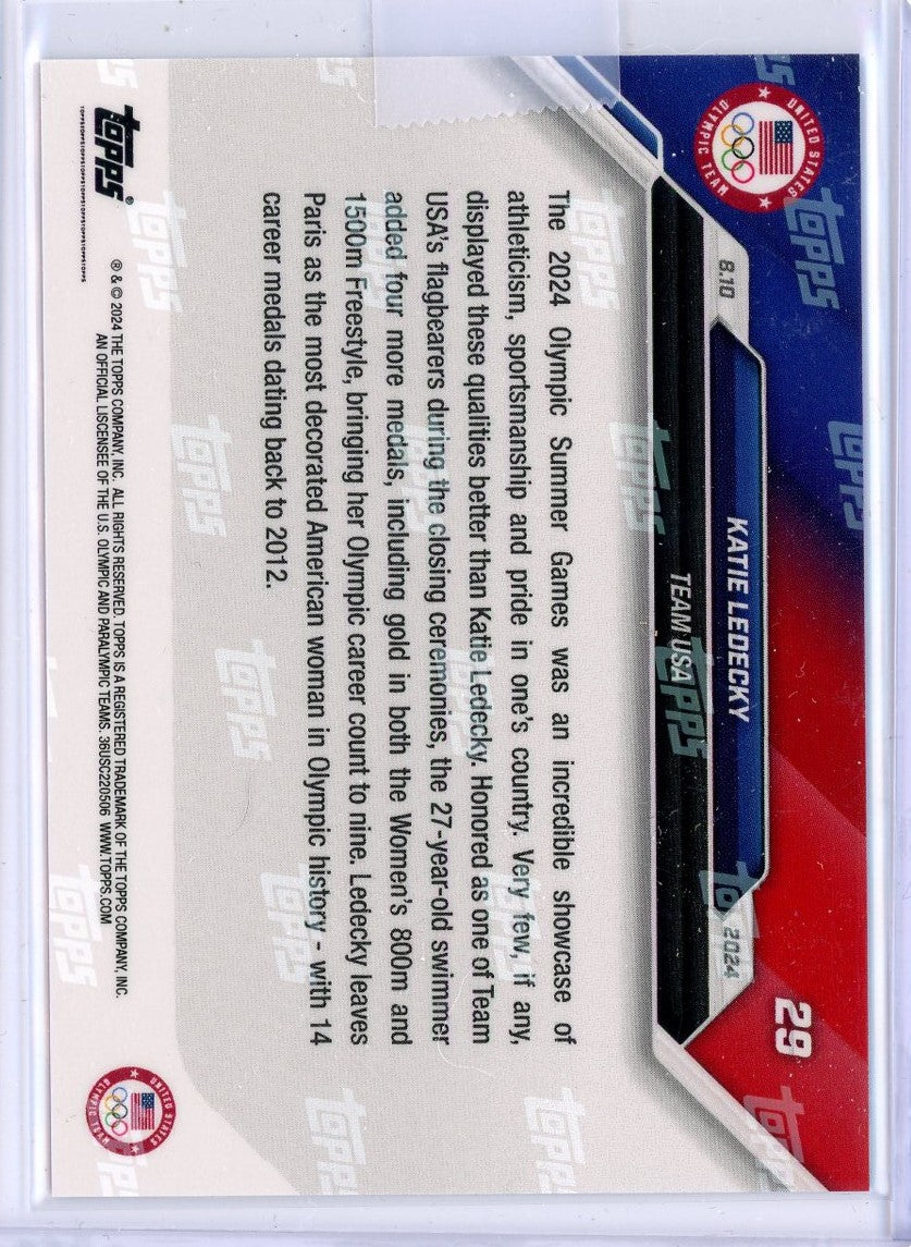 2024 Topps Now Katie Ledecky #29 Blue Foil #/49 Swimming Card