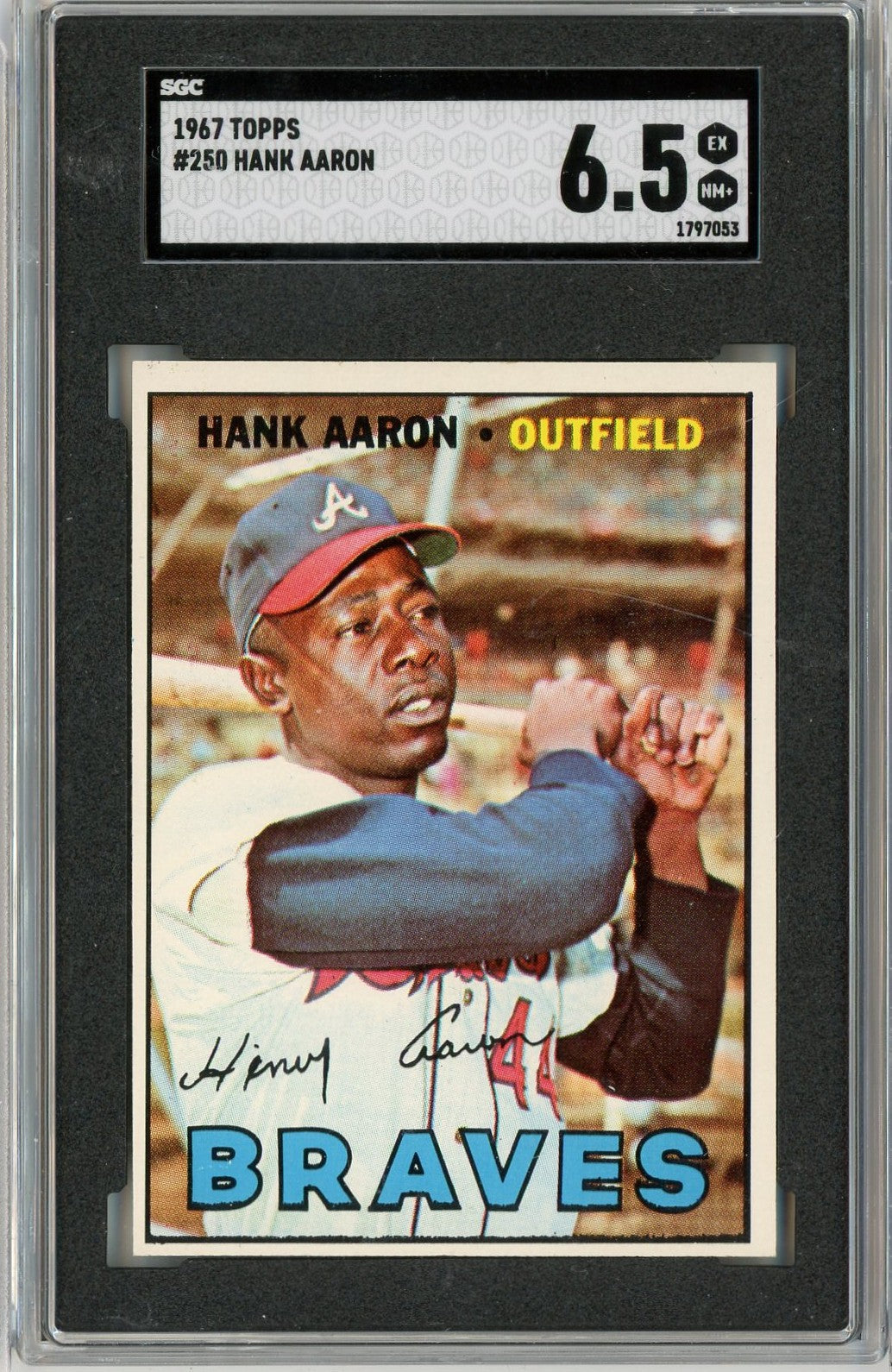 Graded 1967 Topps Hank Aaron #250 Baseball Card SGC 6.5 EX-NM+ Graded 1967 Topps Hank Aaron #250 Baseball Card SGC 6.5 EX-NM+