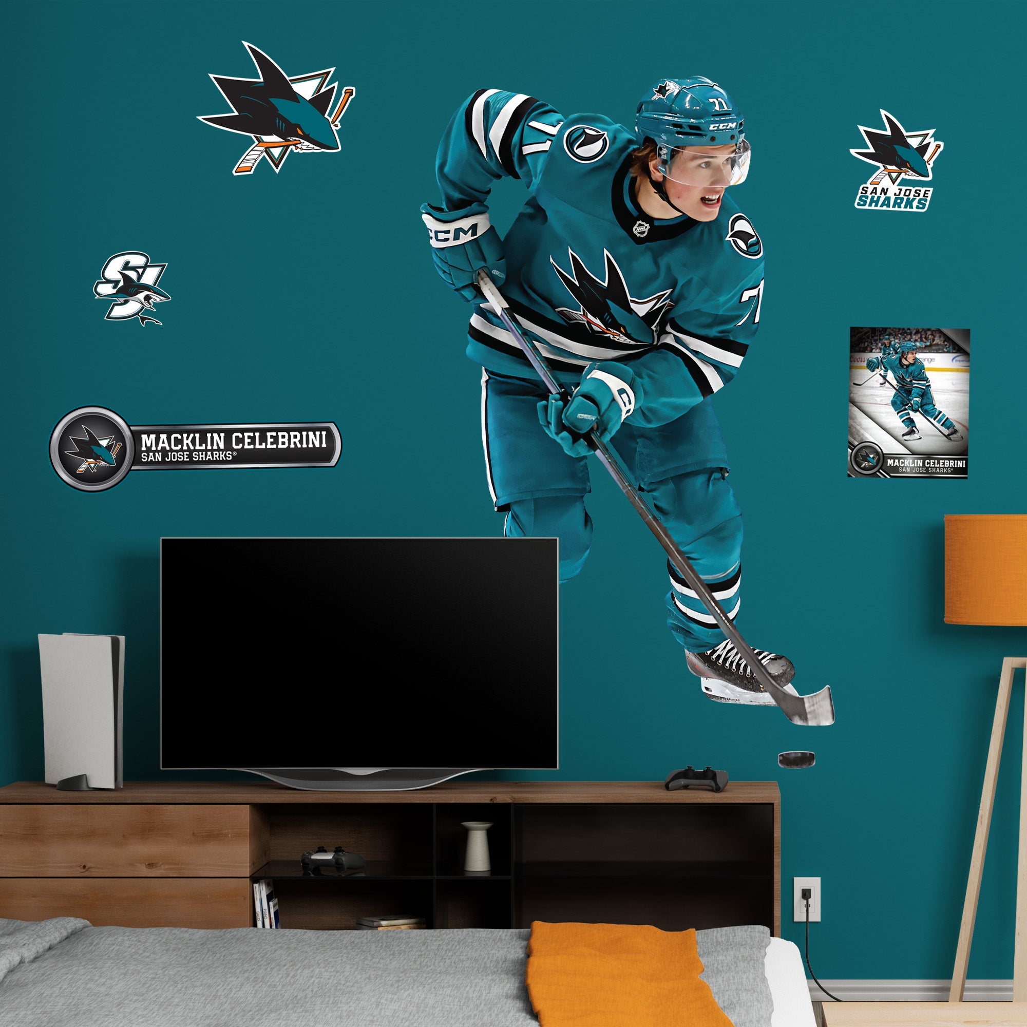 Macklin Celebrini - Realbig Collection - Official NHL - San Jose Sharks - Reusable Vinyl Wall Decals