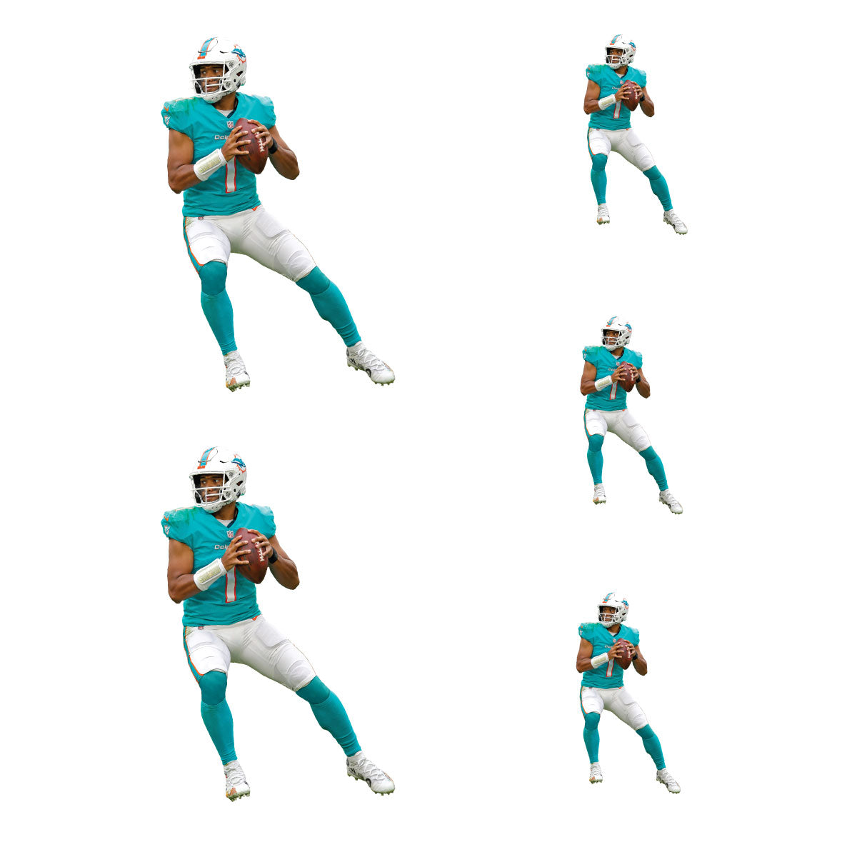 Tua Tagovailoa - 5 Player Minis (Mixed Sizes) - Official NFL - Miami Dolphins - Reusable Vinyl Decals
