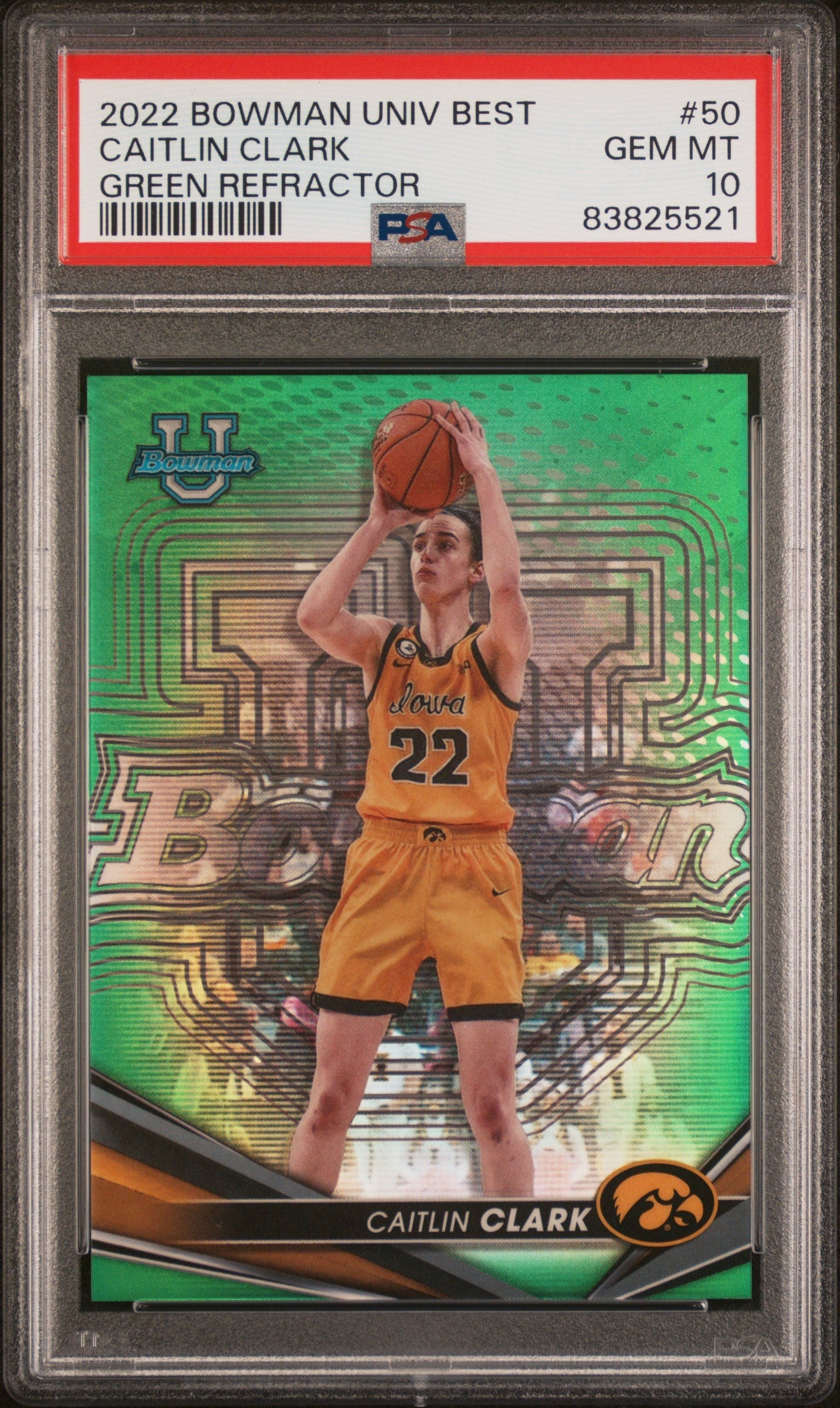 Graded 2022 Topps Bowman University Best Caitlin Clark #50 Green Refra Graded 2022 Topps Bowman University Best Caitlin Clark #50 Green Refra
