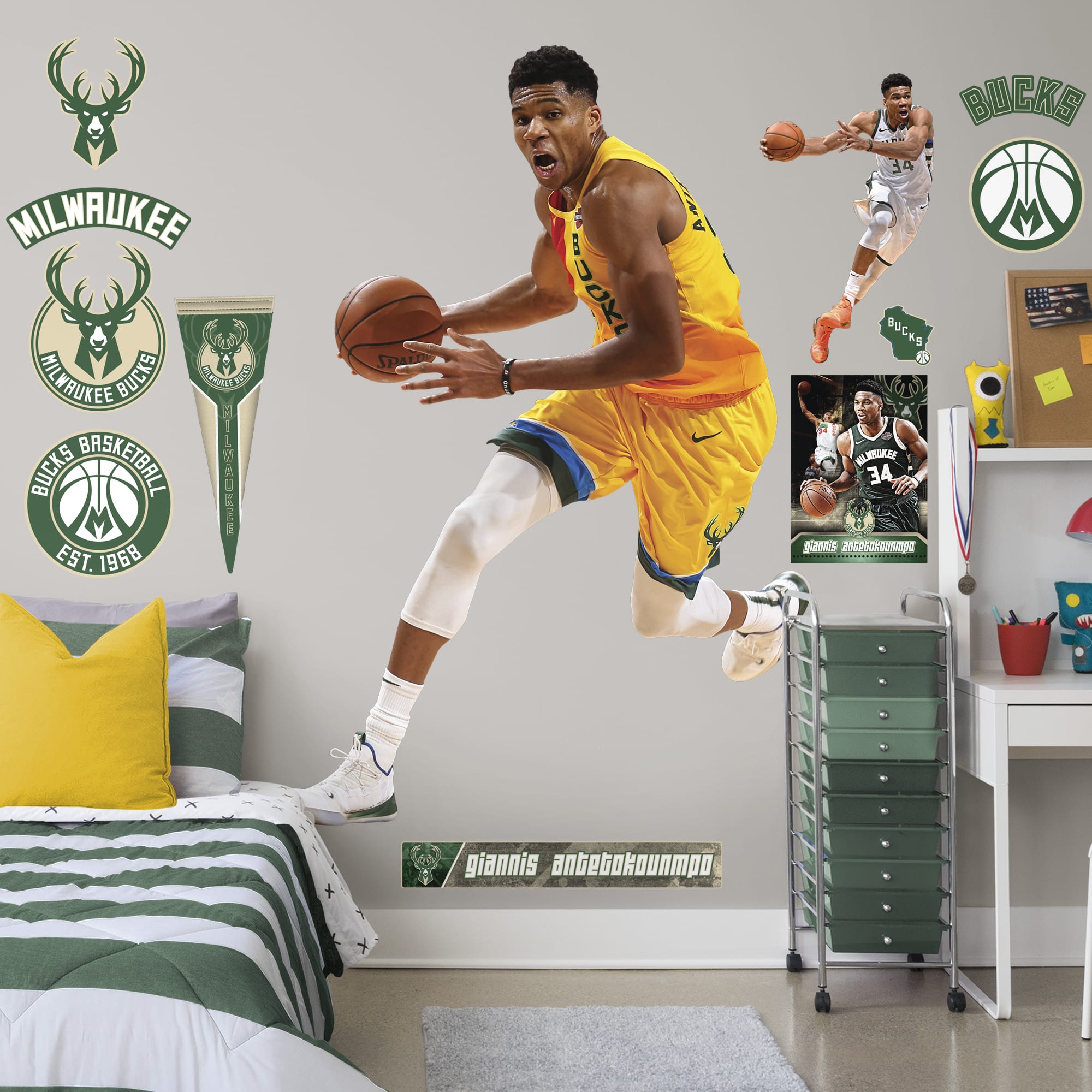 Giannis Antetokounmpo - RealBig City Jersey Collection - Official NBA - Milwaukee Bucks - Reusable Vinyl Wall Decals #1