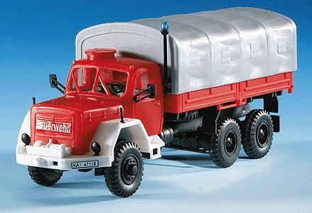Kibri 18264 HO Scale Emergency - Fire Dept. Vehicles - Magirus (Plastic Kits) -- Jupiter w/Canvas Cover "FW" (red, silver)