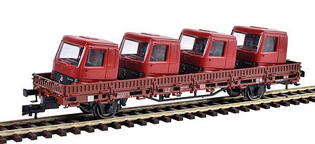 Kibri 26253 HO Scale Low-Side Work Car with Truck Cab Load - Ready to Run -- German Federal Railroad DB (Boxcar Red)