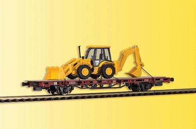 Kibri 26260 HO Scale Flatcar w/JCB 4CX 4 x 4 x 4 Excavator/Loader Load - Ready to Run -- Boxcar Red