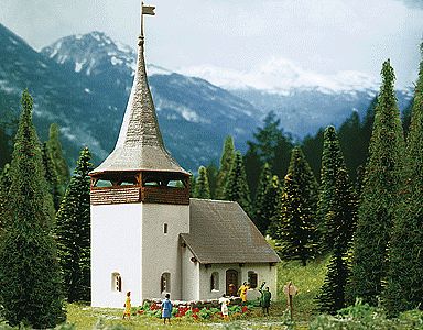 Kibri 37031 N Scale Village Church in Sertig -- 3-13/16 x 3 x 5-1/8" 9.5 x 7.5 x 13cm