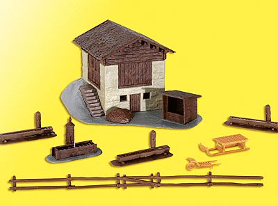 Kibri 38814 HO Scale Barn with Fence -- 5-15/16 x 4-3/8 x 3-5/32" 15 x 11 x 8cm