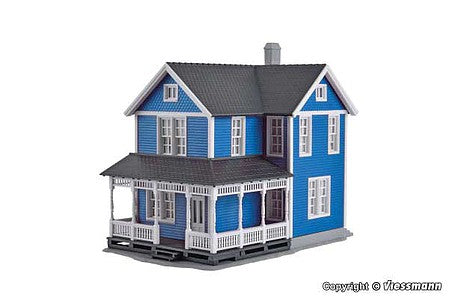 Kibri 38841 HO Scale Swedish 2-Story House -- Kit - Blue - 6 x 3-9/16 x 4-13/16" 15.2 x 9 x 12.2cm