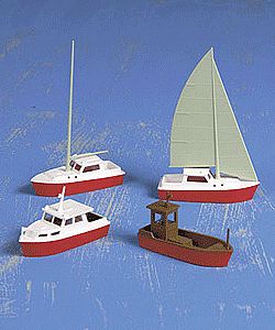 Kibri 39160 HO Scale Assorted Boats -- (2) Sailboats, (1) Motor Launch, (1) Workboat
