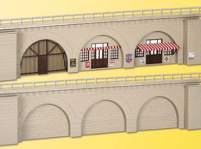 Kibri 39755 HO Scale Arcades -- 1 w/Built-In Shops & 1 w/Brick